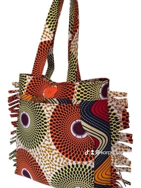 Colorful Orange & Green Patterned Fringe Tote